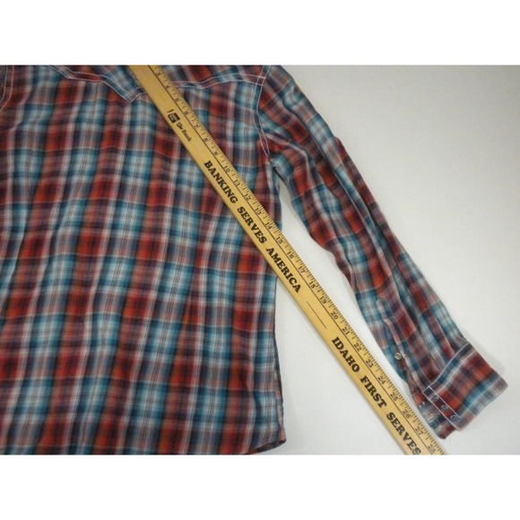 Ariat Shirt Womens M Red Blue Plaid Pearl Snap Western Embroidered Rodeo Cowgirl - Picture 12 of 13